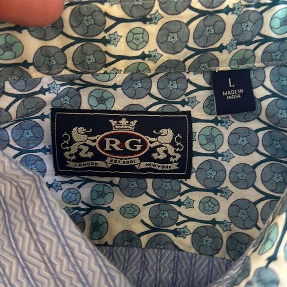 Robert Graham Men’s Blue Button up Long Sleeve Dress shirt size L Large Flip Cuf - Picture 7 of 9